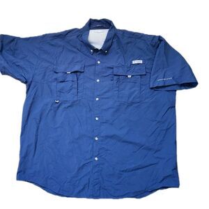 Columbia PFG Bahama Button Up Shirt 3XT Blue Fishing Hiking Omni Shade Vented